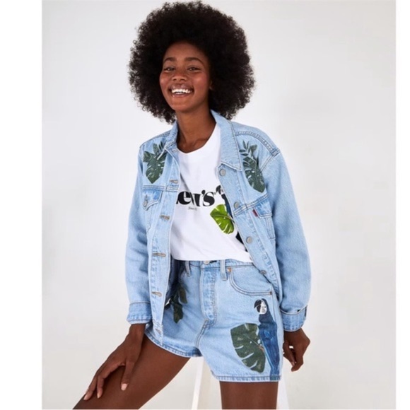 Levi's × Farm Rio RARE Bird of Paradise Parrot Ribcage Jean Shorts Size 31 - Picture 2 of 11